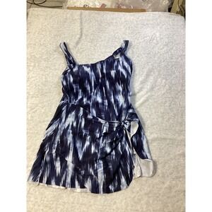 Anne Cole Womens XL Navy Blue Ikat Print Square Neck Swim Dress UPF 50 ACSD005